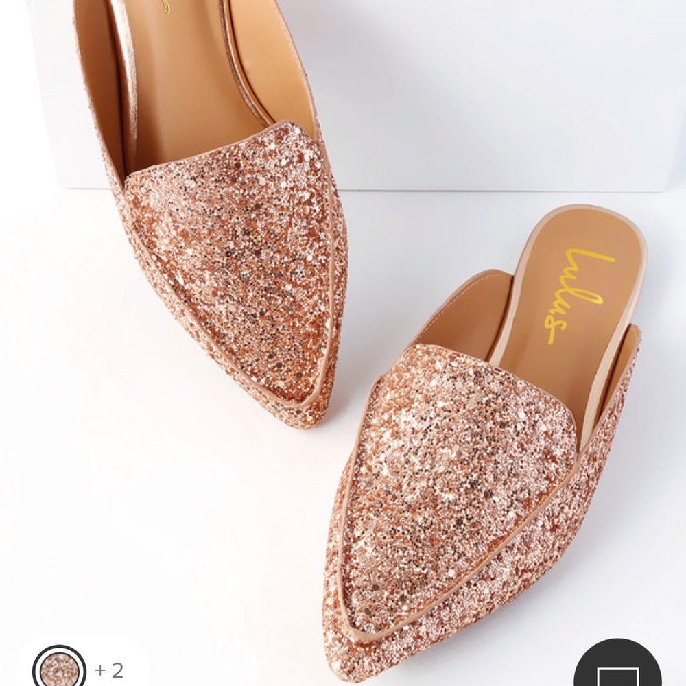 Brand New Lulu’s Joelle rose gold glitter loafer slides